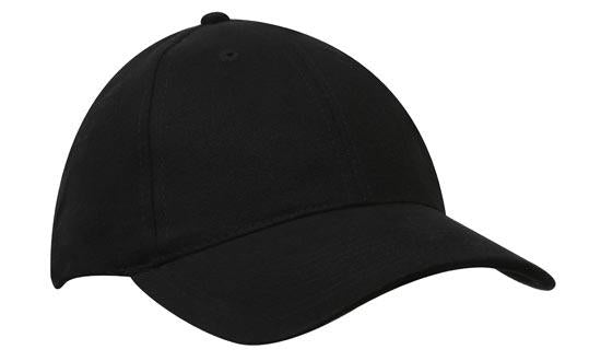 6 Panel Premium Brushed Cotton Cap - Custom Embroidered - Black
