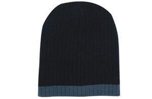 Two Tone Cable Beanie - Custom Embroidered - Black With Charcoal
