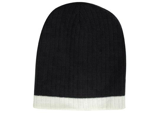Two Tone Cable Beanie - Custom Embroidered - Black With White