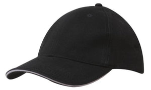 6 Panel Brush Heavy Cotton Sandwich Peak Cap - Custom Embroidered - Navy With White