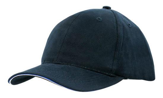 6 Panel HBC Double Sandwich Cap - Custom Embroidered - Navy With Royal And White