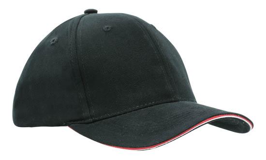 6 Panel HBC Double Sandwich Cap - Custom Embroidered - Black With White And Red