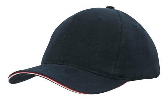 6 Panel HBC Double Sandwich Cap - Custom Embroidered - Navy With Red And White