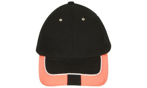 6 Panel HBC Reflective Trim-Tab On Peak Cap - Custom Embroidered - Black With Orange