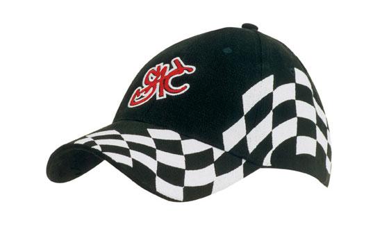 6 Panel HBC Chequered Flag Cap - Custom Embroidered - Black With White