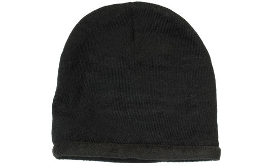 Acrylic-Polar Fleece Lined Beanie - Custom Embroidered - Black