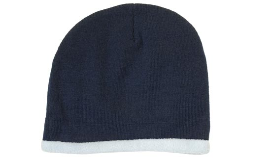 Acrylic-Polar Fleece Lined Beanie - Custom Embroidered - Navy With White