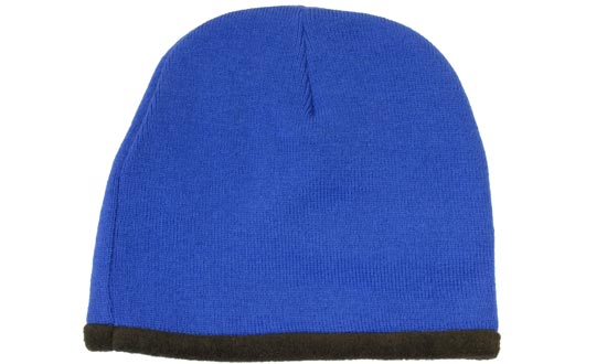 Acrylic-Polar Fleece Lined Beanie - Custom Embroidered - Royal With Black