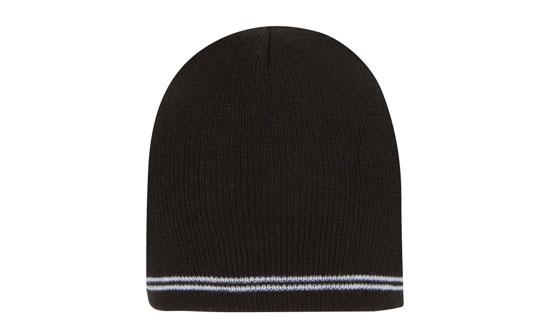 Skull Acrylic Beanie with - Stripes - Custom Embroidered - Black With White