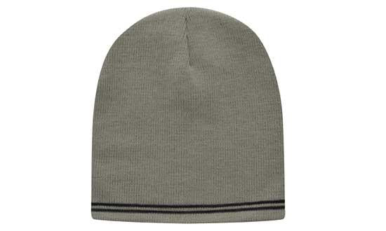 Skull Acrylic Beanie with - Stripes - Custom Embroidered - Gray With Charcoal