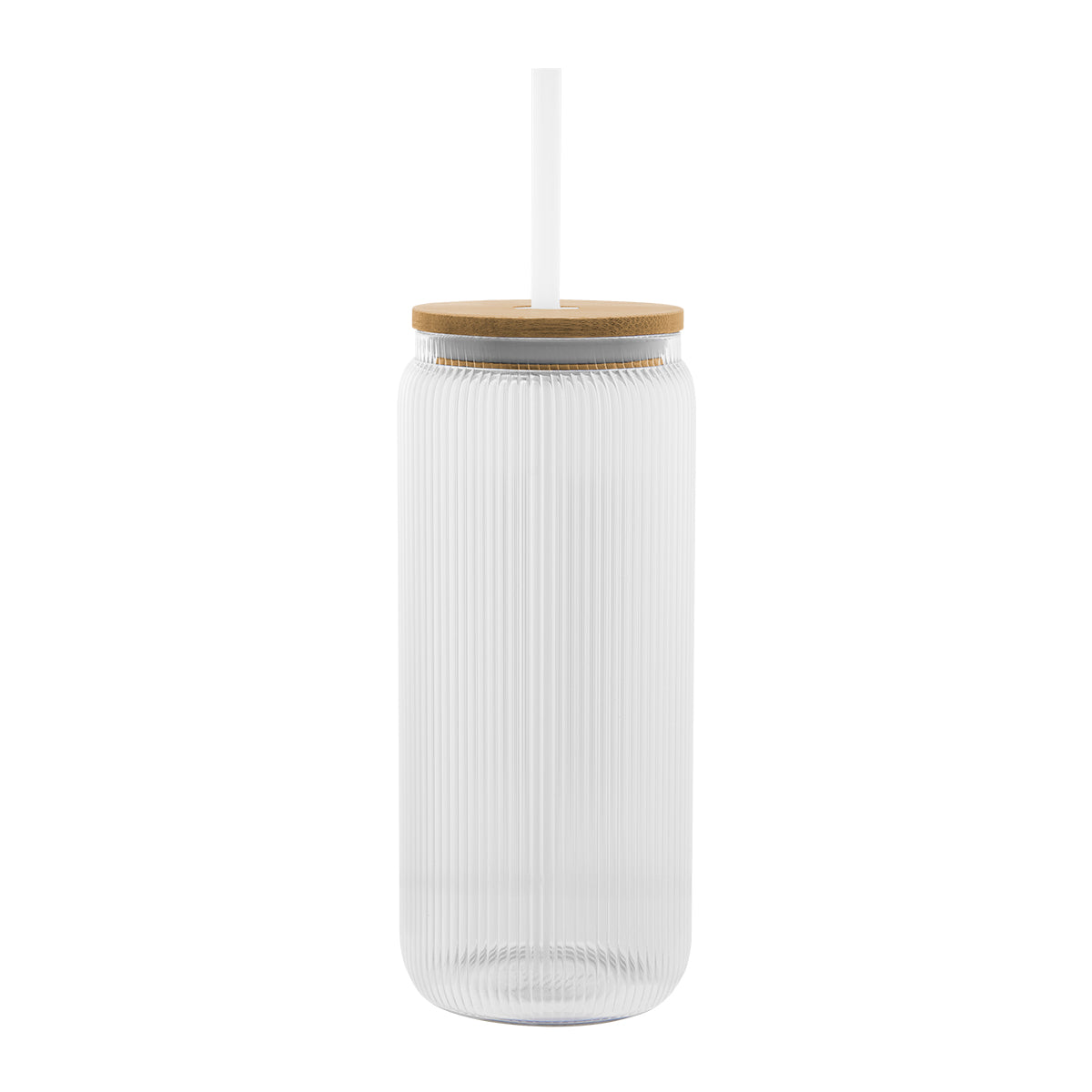 20 Oz. Ribbed Glass Can with Bamboo Lid - Clear