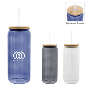20 Oz. Ribbed Glass Can with Bamboo Lid