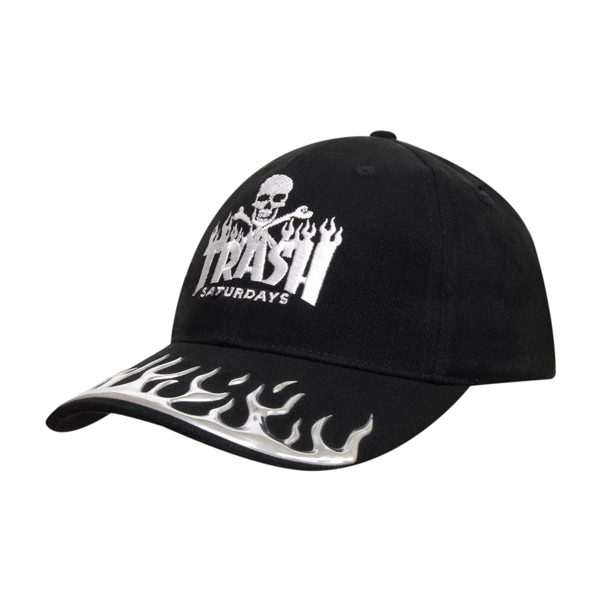 6 Panel BHC Cap Liquid Metal Flames On Peak - Custom Embroidered - Black