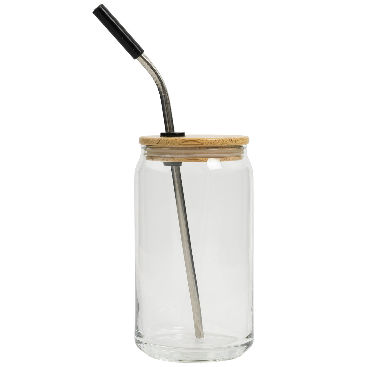 16 Oz. Full Color Can Glass With Bamboo Lid - Clear