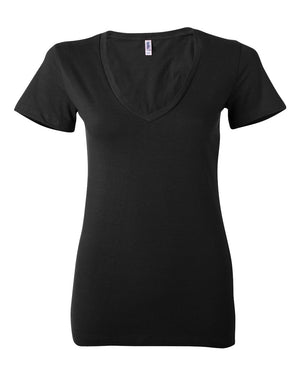 BELLA + CANVAS Ladies' Jersey Short-Sleeve Deep V-Neck T-Shirt - Black
