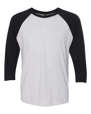 Next Level Unisex Triblend Three-Quarter Sleeve Raglan - Vintage Black Sleeves/ Heather White Body