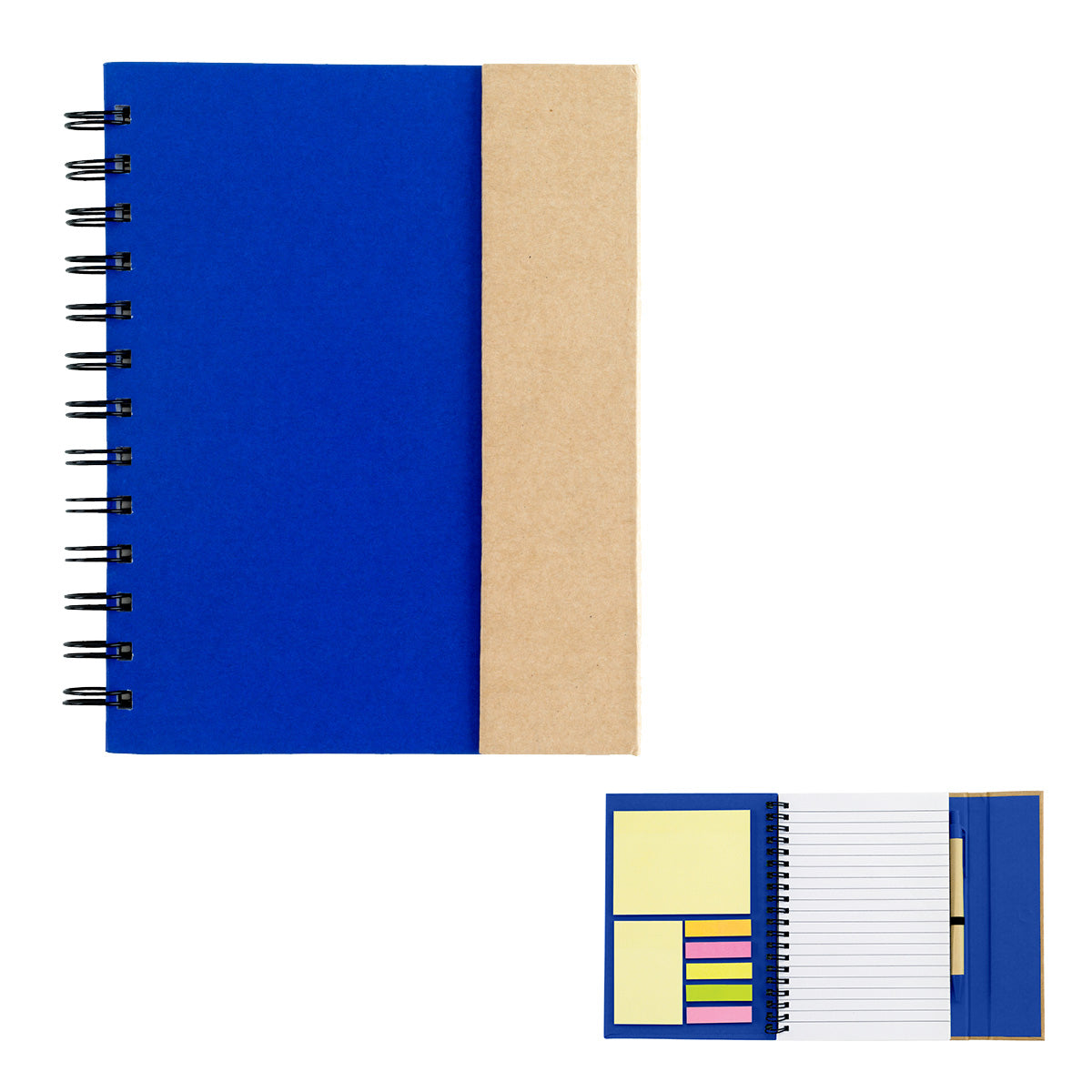 Spiral Notebook With Sticky Notes And Flags - Natural Blue