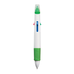 Quatro Pen With Highlighter - White With Green