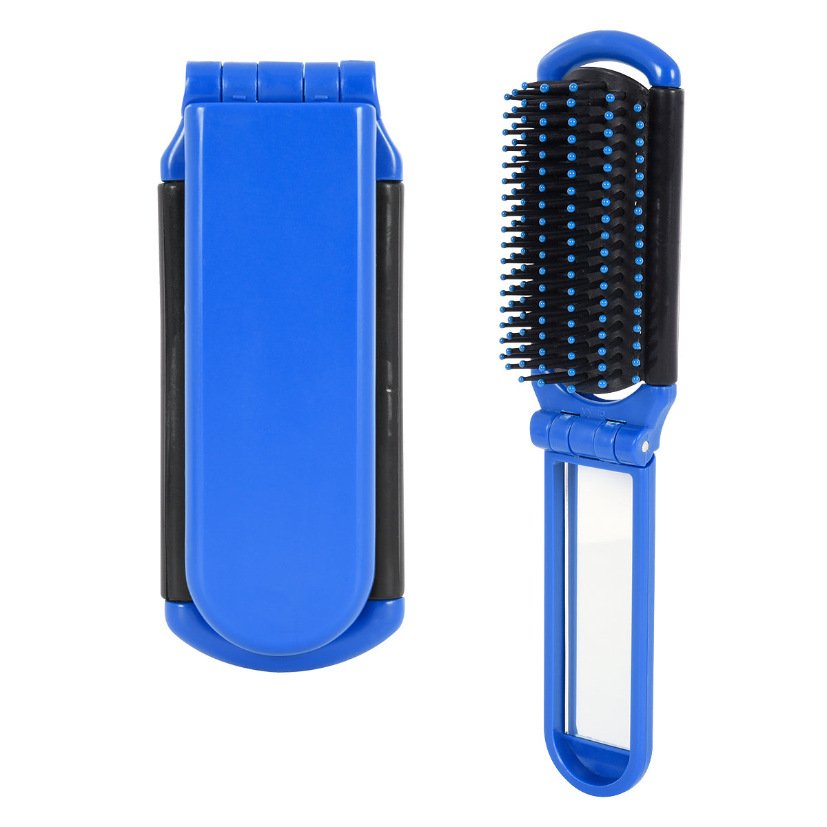Kwik-Fix Folding Brush With Mirror - Blue