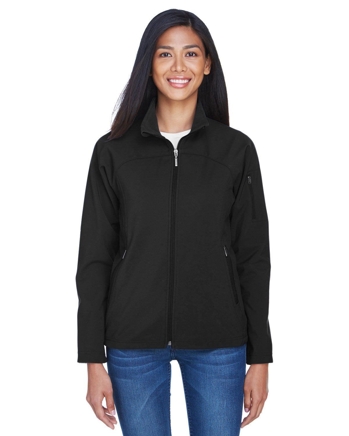 North End Ladies' Three-Layer Fleece Bonded Performance Soft Shell Jacket - Black