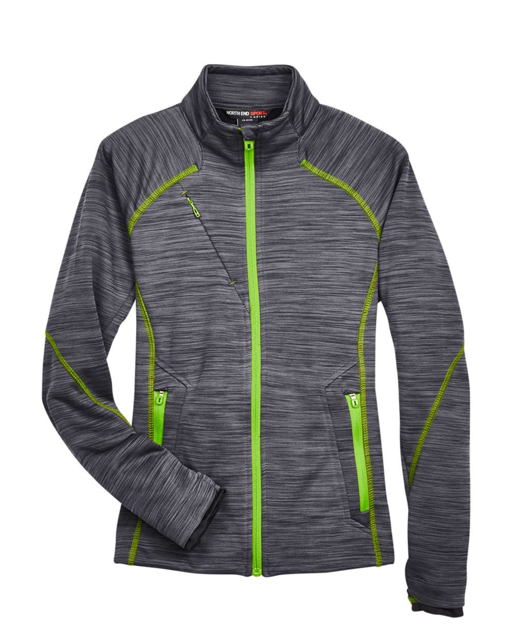 North End Ladies' Flux Mélange Bonded Fleece Jacket - Carbon/ Acid Green