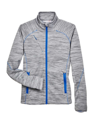 North End Ladies' Flux Mélange Bonded Fleece Jacket - Platinum/ Olympic Blue