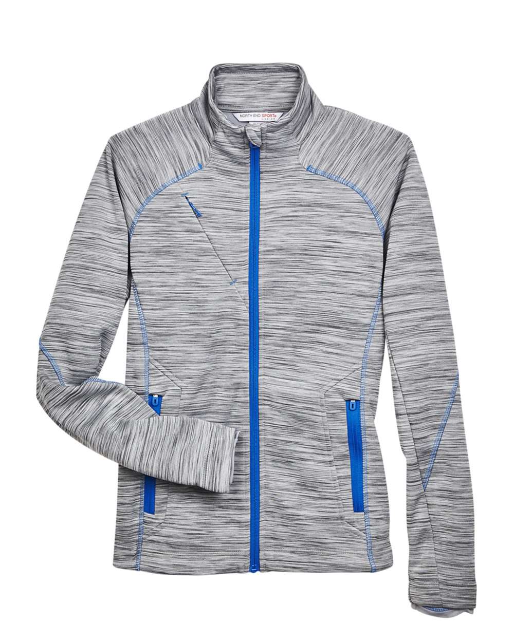 North End Ladies' Flux Mélange Bonded Fleece Jacket - Platinum/ Olympic Blue