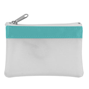 Zippered Coin Pouch - Frost White With Teal