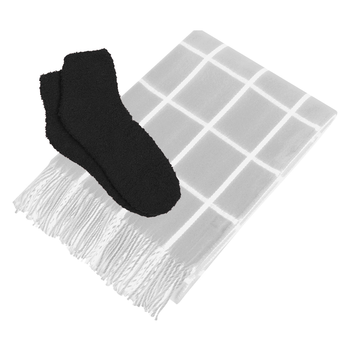 Charleston Throw & Fuzzy Socks Set - Gray With White/Black
