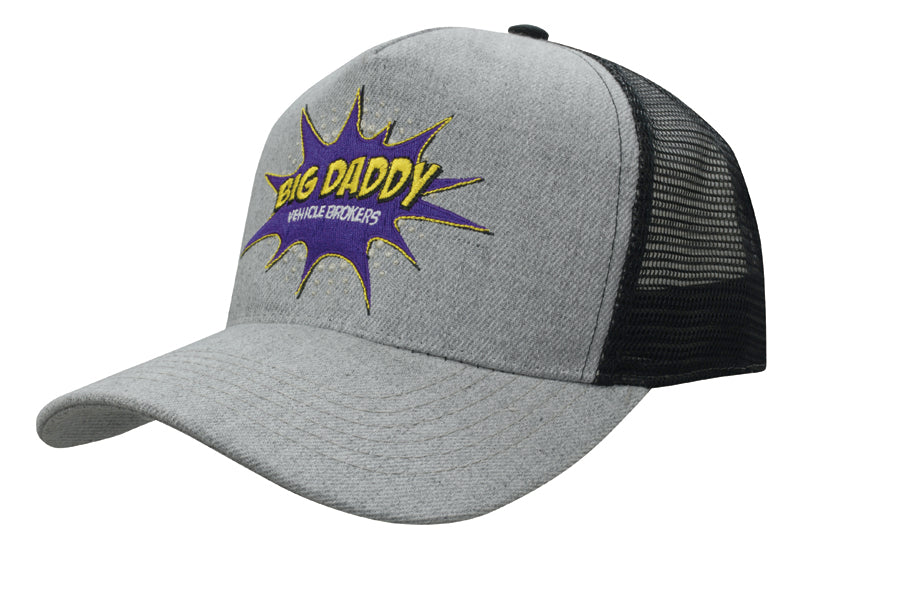 5 Panel Grey Marle with Mesh Back Cap - Custom Embroidered - Gray With Black