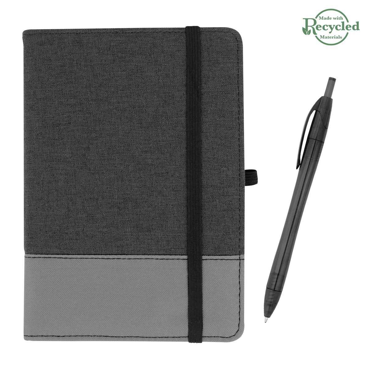 rPET Journal With Pen - Charcoal With Gray/Translucent Black