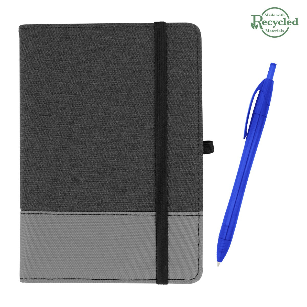 rPET Journal With Pen - Charcoal With Gray/Trans Royal Blue