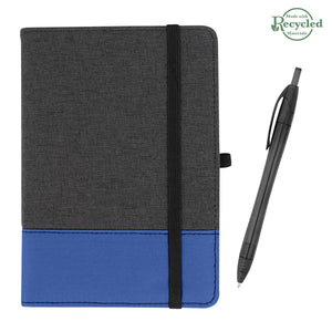 rPET Journal With Pen - Charcoal With  Royal/Translucent Black