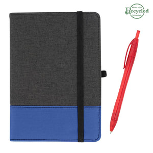 rPET Journal With Pen - Charcoal With  Royal/Translucent Red
