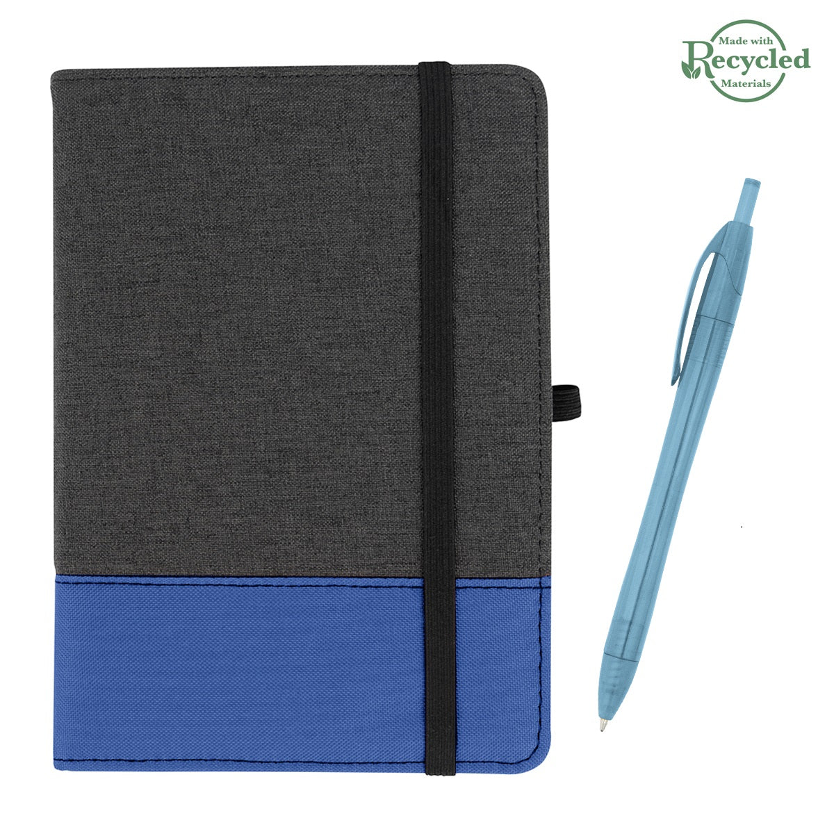 rPET Journal With Pen - Charcoal With  Royal/Translucent Teal