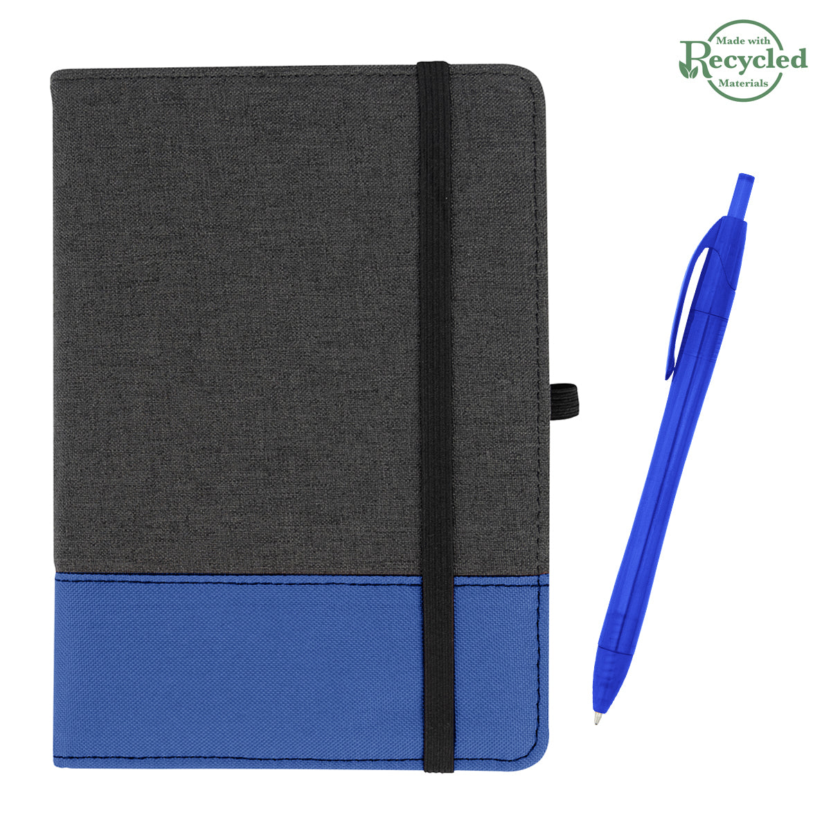 rPET Journal With Pen - Charcoal With  Royal/Trans Royal Blue