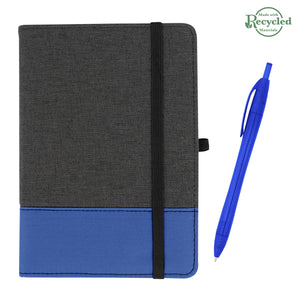 rPET Journal With Pen - Charcoal With  Royal/Trans Royal Blue