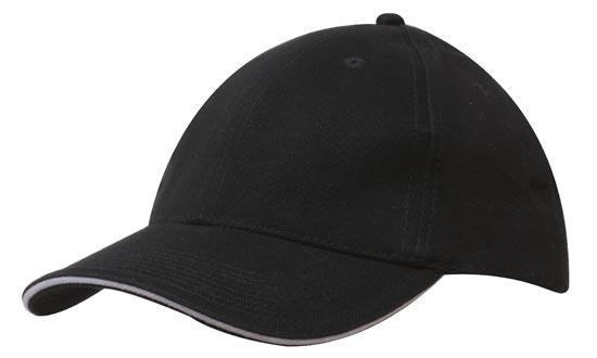 Best Value Cotton Sports Cap with Sandwich Brim - Black With White
