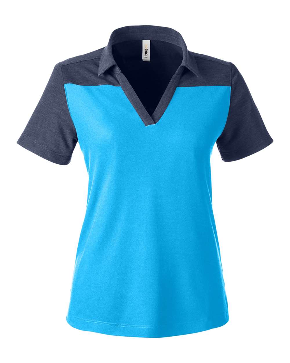 CORE365 Ladies' Fusion ChromaSoft Colorblock Polo - Electric Blue/ Classic Navy Heather