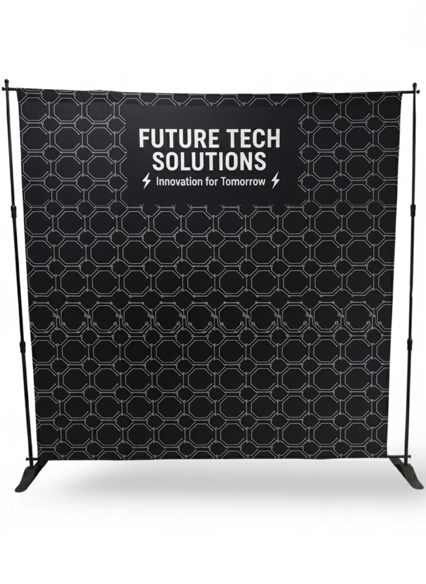 8' Exhibitor Expanding Display Kit, Media Wall, Backdrop, with Full Color Graphics - Full Color