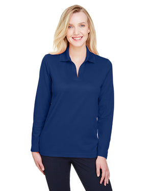 Devon & Jones CrownLux Performance® Ladies' Plaited Long Sleeve Polo - Front