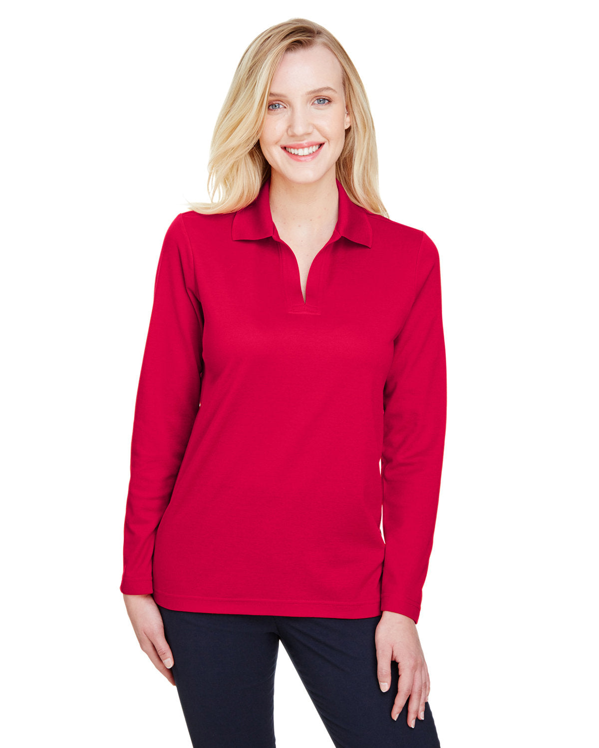 Devon & Jones CrownLux Performance® Ladies' Plaited Long Sleeve Polo - Red