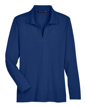 Devon & Jones CrownLux Performance® Ladies' Plaited Long Sleeve Polo - True Royal