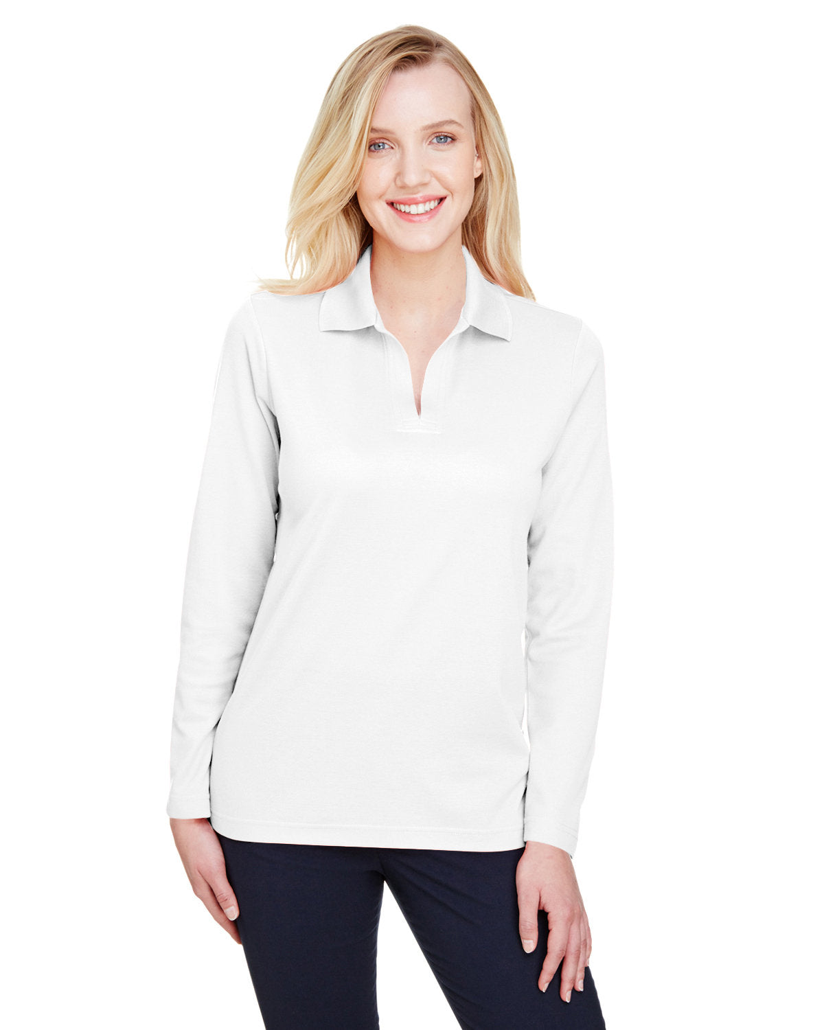 Devon & Jones CrownLux Performance® Ladies' Plaited Long Sleeve Polo - White