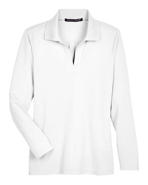 Devon & Jones CrownLux Performance® Ladies' Plaited Long Sleeve Polo - White