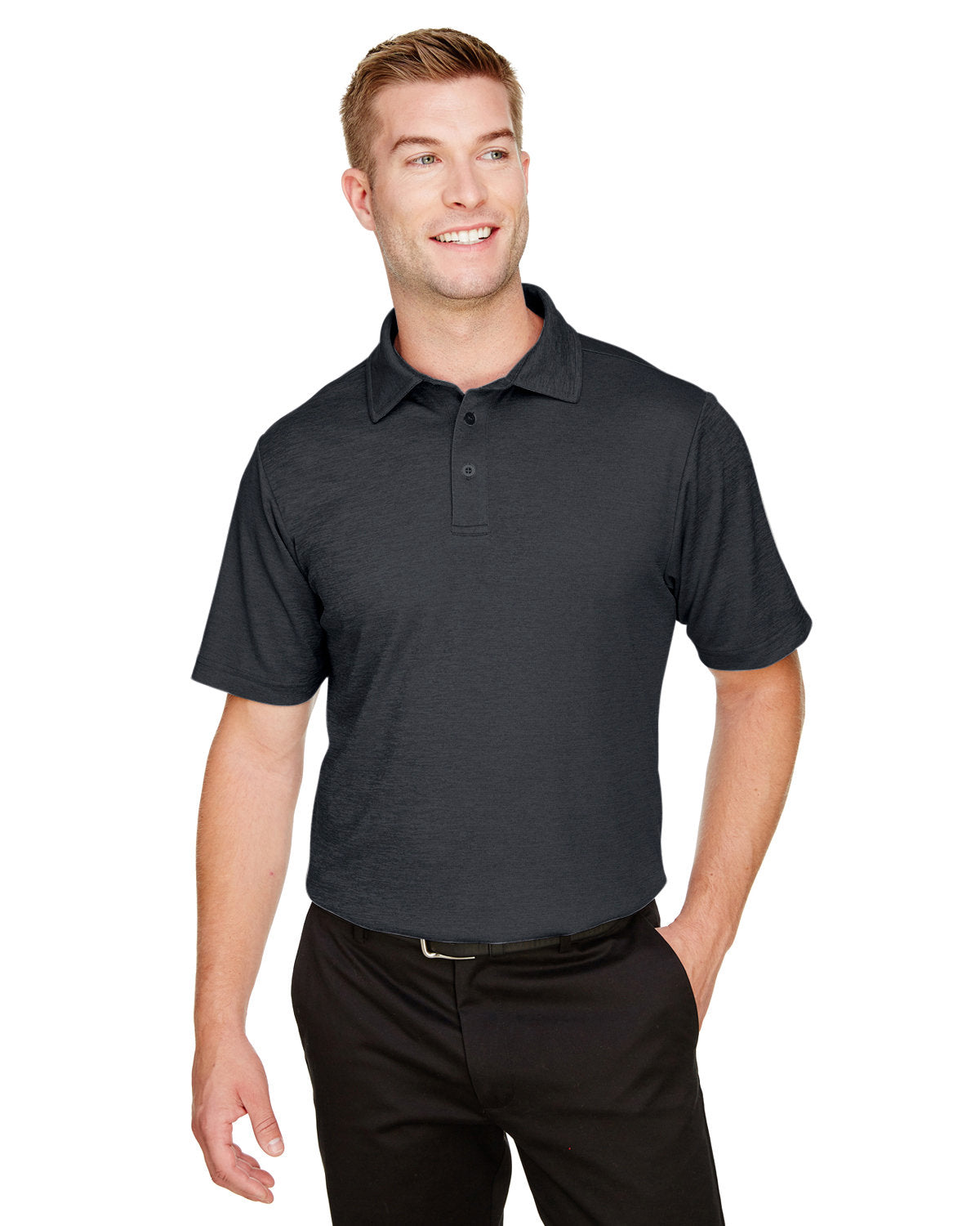 Devon & Jones CrownLux Performance® Men's Address Melange Polo - Black Heather