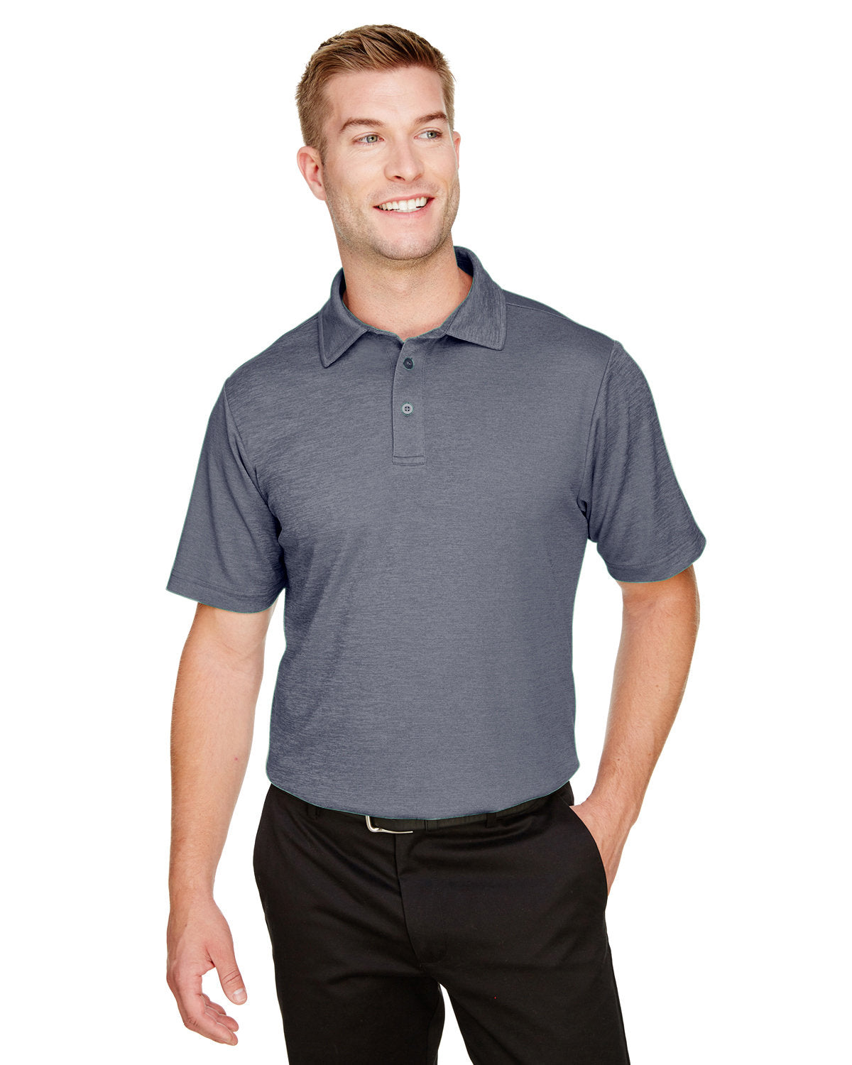 Devon & Jones CrownLux Performance® Men's Address Melange Polo - Navy Heather