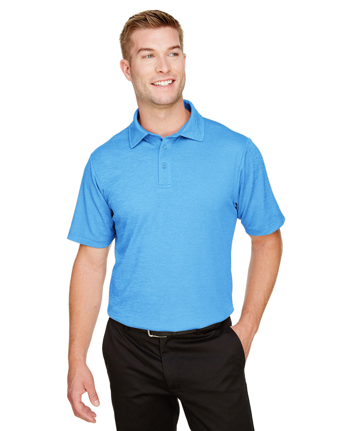 Devon & Jones CrownLux Performance® Men's Address Melange Polo - Ocean Blue Hthr