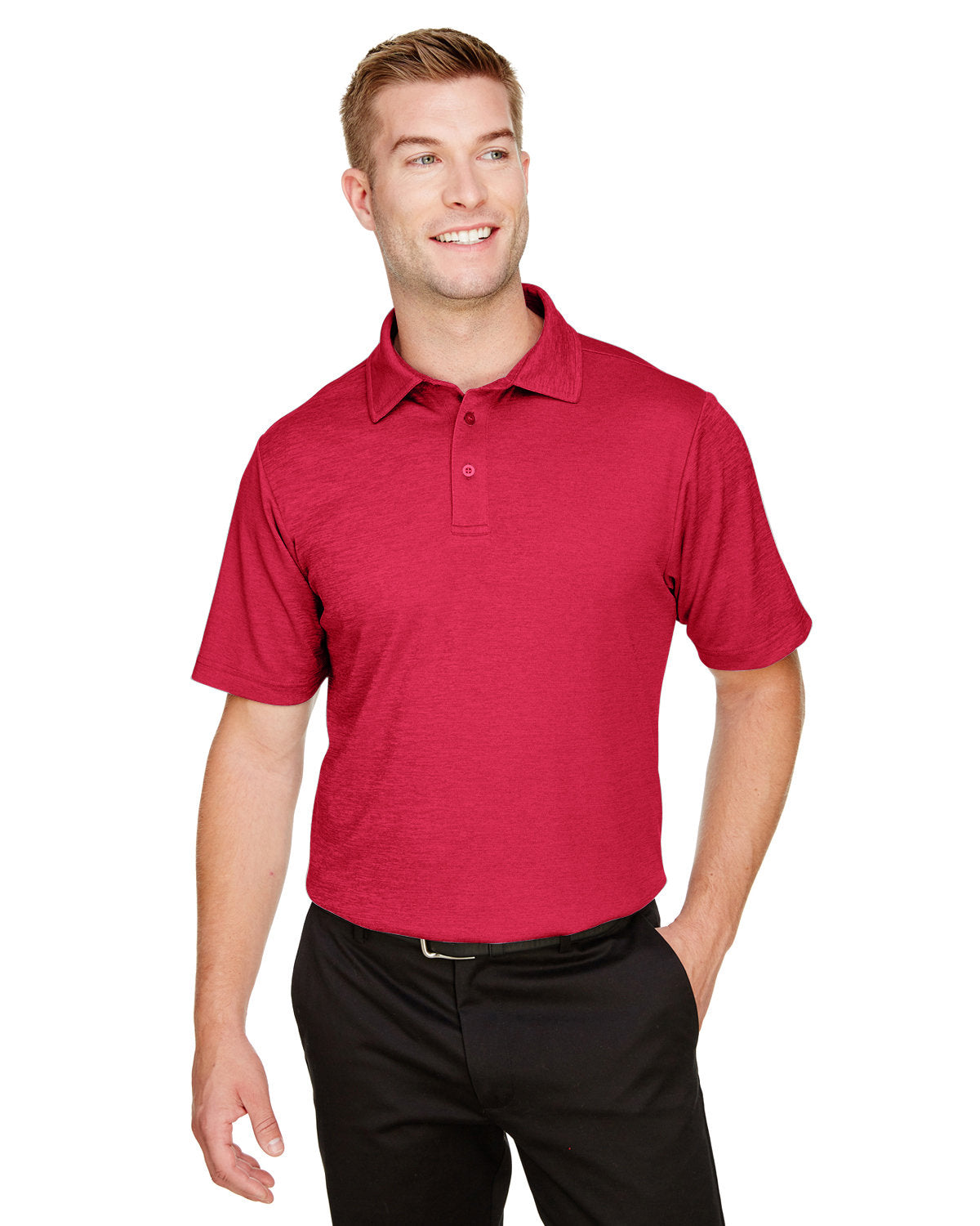 Devon & Jones CrownLux Performance® Men's Address Melange Polo - Red Heather