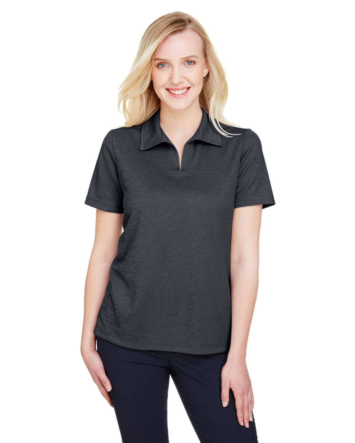 Devon & Jones CrownLux Performance® Ladies' Address Melange Polo - Black Heather